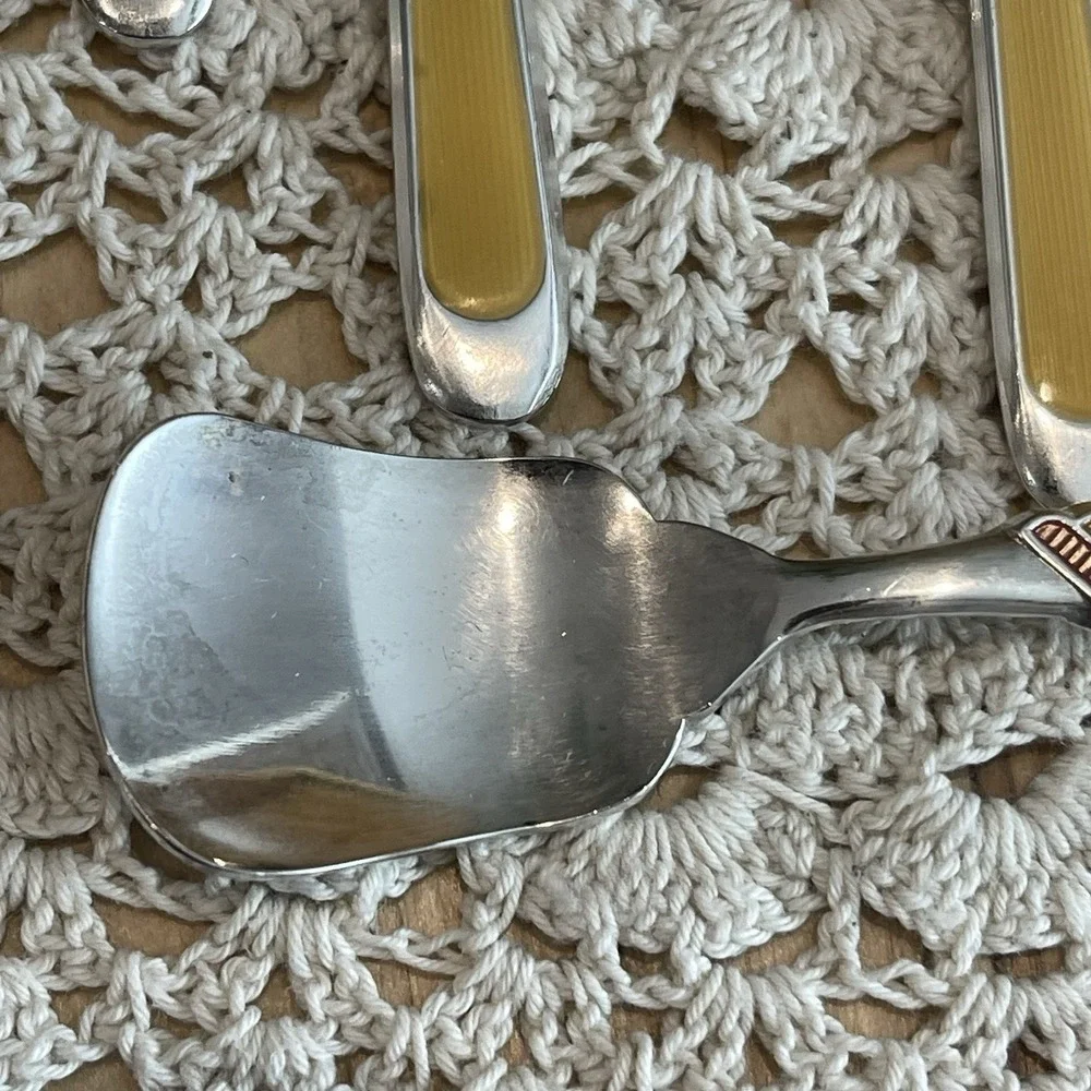 Vintage Mid Century Yellow Plastic Inlay Flatware Spoons Dessert Citrus Sporks